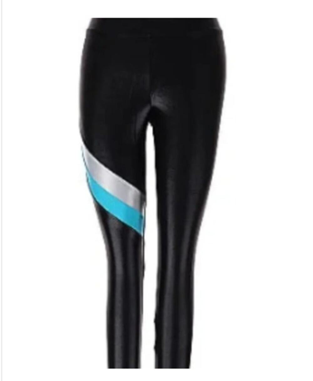 Koral XS Mid-Rise Infiniti Leggings Black Blue White Side Stripe EUC